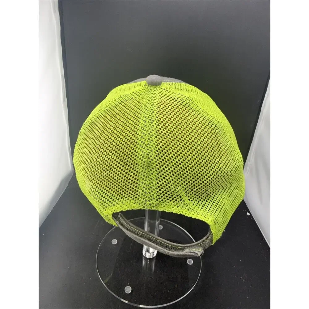 Mustang CAT Trucker Hat Gray Hi Vis Green Mesh Hook & Loop Adjustable Cap